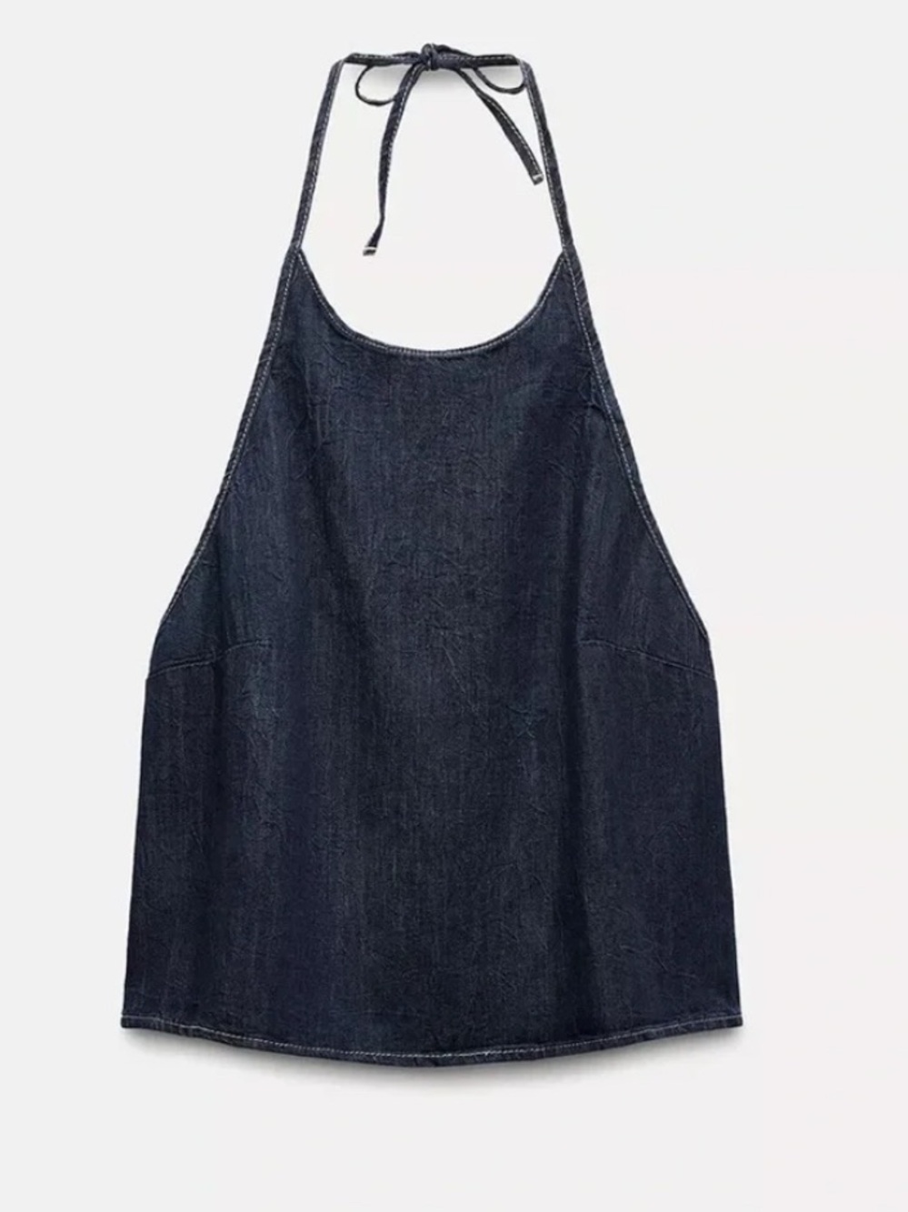 New Zara Navy Denim Backless Halter Top
